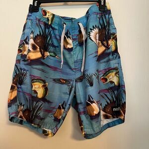 Neff Blue Board Shorts Tropical Sunset Design